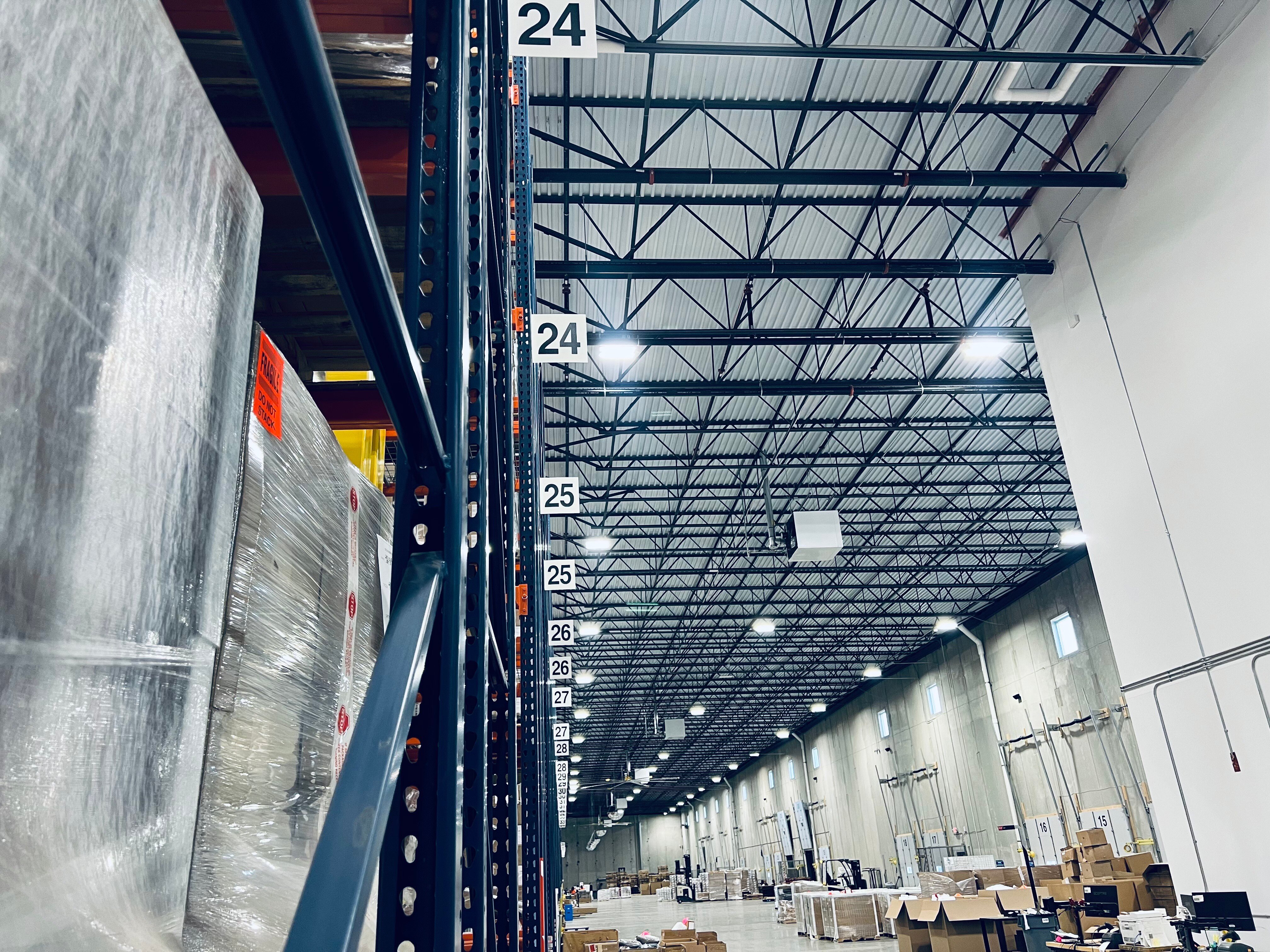 Pallet racking and dock doors inside KSP Fulfillment's warehouse